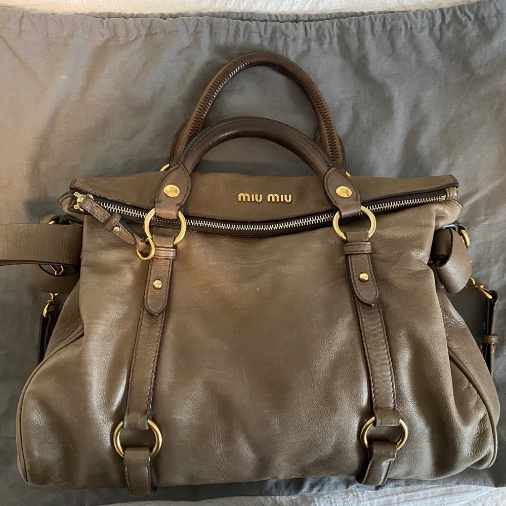 Miu Miu Bow Satchel Bag -Pebble (Taupe) Authentic